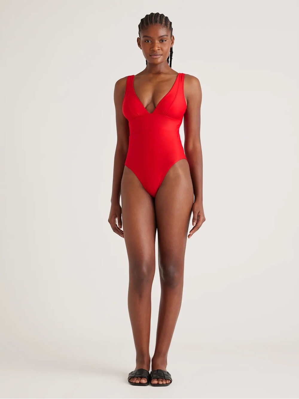 Quince Italian Plunge One-Piece Swimsuit — Cherry